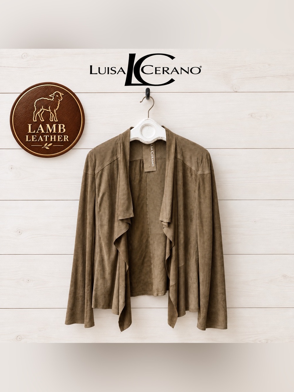 LUISA CERANO Taupe Lamb Velour Open Front Jacket Size 48 / US 16